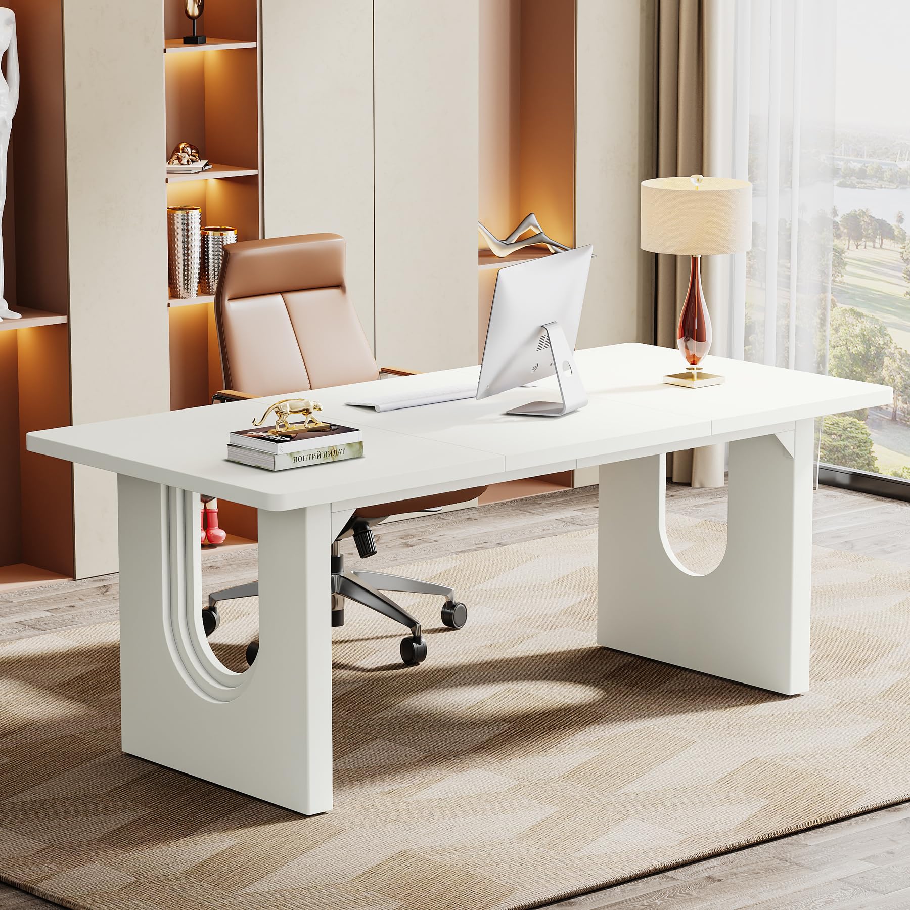 Tribesigns Modern Executive Desk, 70.9" Large Office Computer Desk, Conference Table Meeting Room Table, Simple Workstation Business Furniture for Home Office, Brown