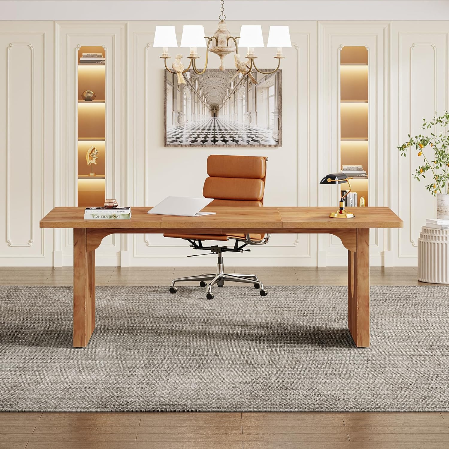 Tribesigns Modern Executive Desk, 70.9" Large Office Computer Desk, Conference Table Meeting Room Table, Simple Workstation Business Furniture for Home Office, Brown