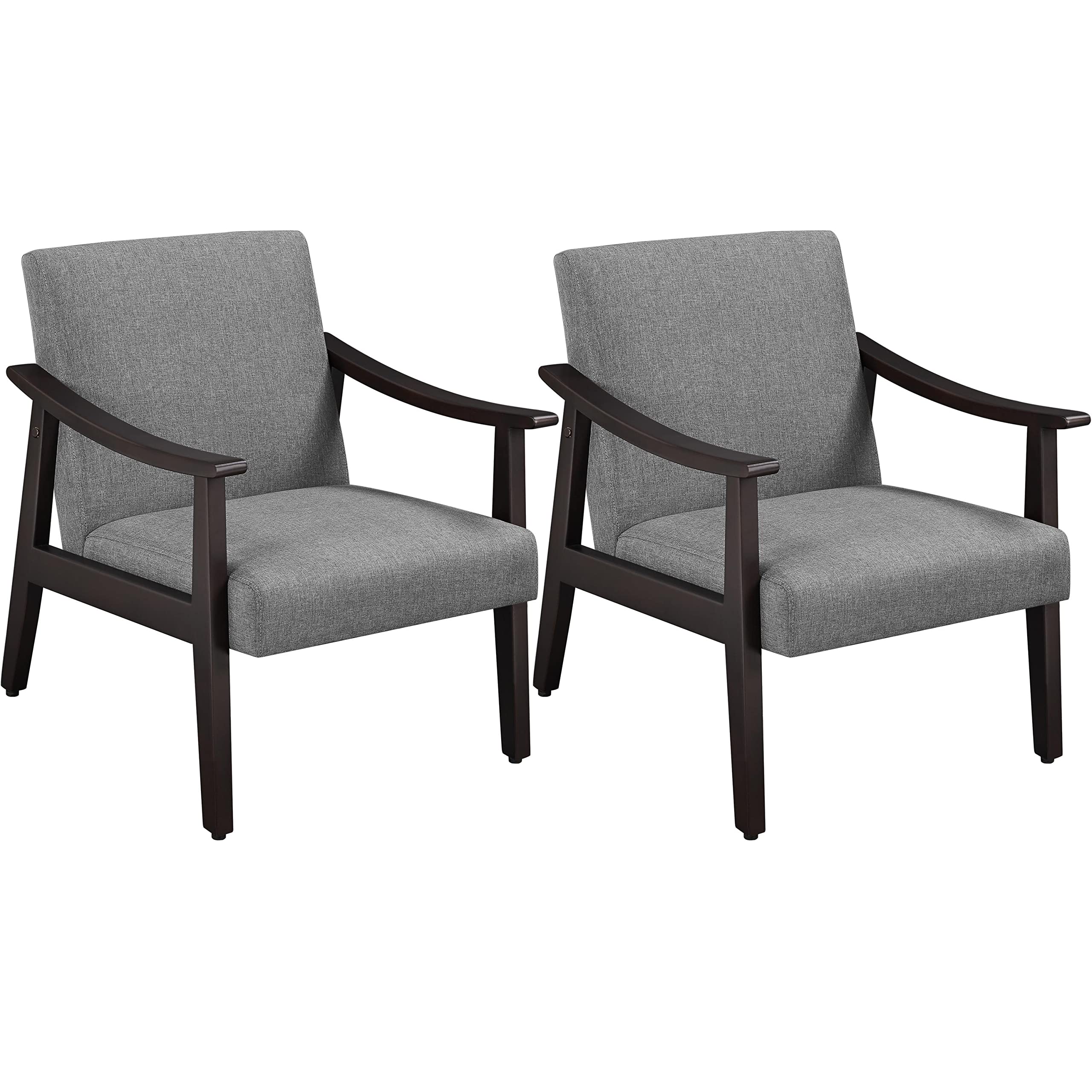 Yaheetech PU Leather Accent Chair, Mid-Century Modern Armchair with Solid Wood Legs, Reading Leisure Chair with High Back for Living Room Bedroom Waiting Room, Set of 2, Brown