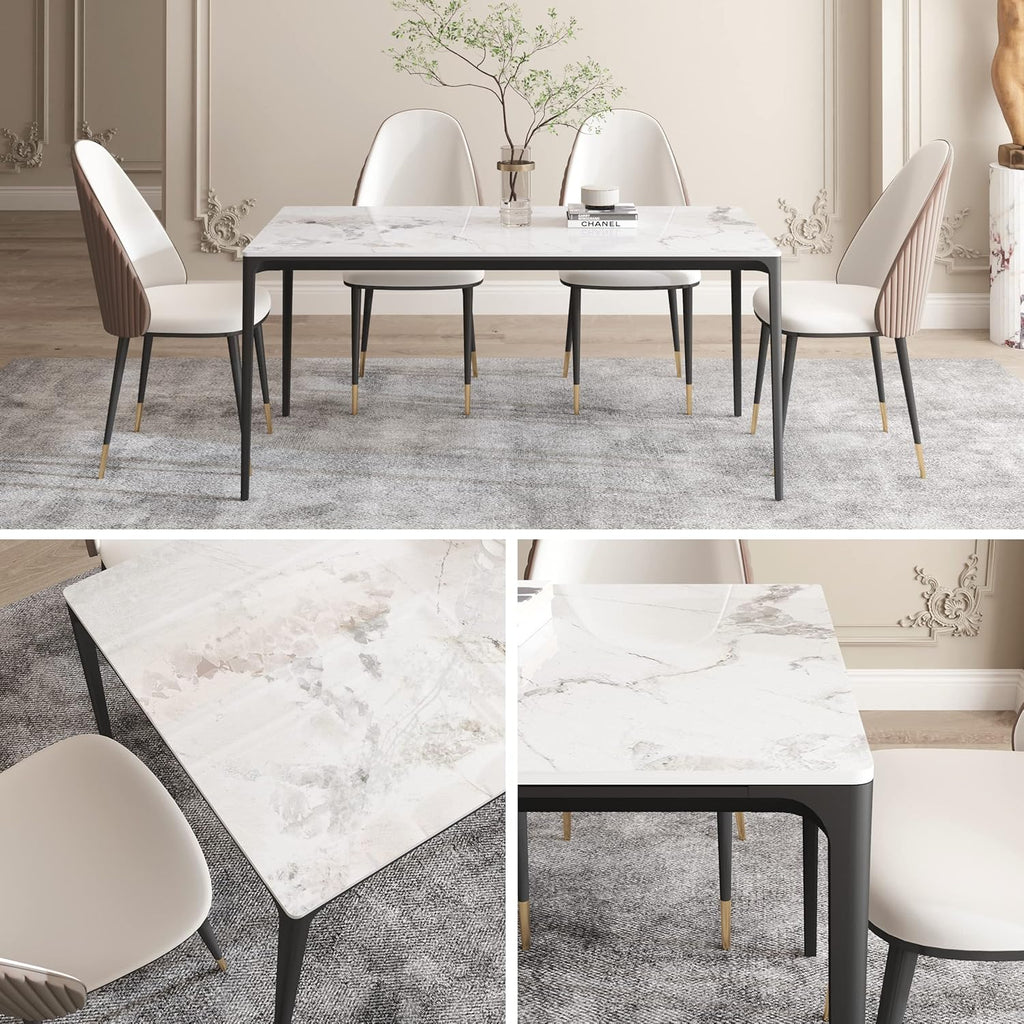 ZL ZELing Dining Table,Mid Century White Rectangular 63" Kitchen Table with Marble Sintered Stone Table Top and Metal Legs,Dining Room Table for 6,Table Only