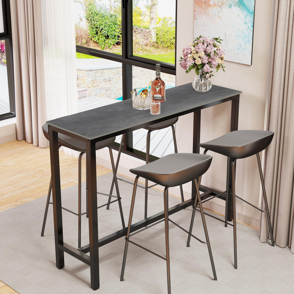 Wisfor Sintered Stone Bar Table: White Square High Top Pub Tables with Black Metal Frame - Small Breakfast Dining Table - Tall Coffee Table with Cross -Legs, 27.56x27.56x41.34 inch