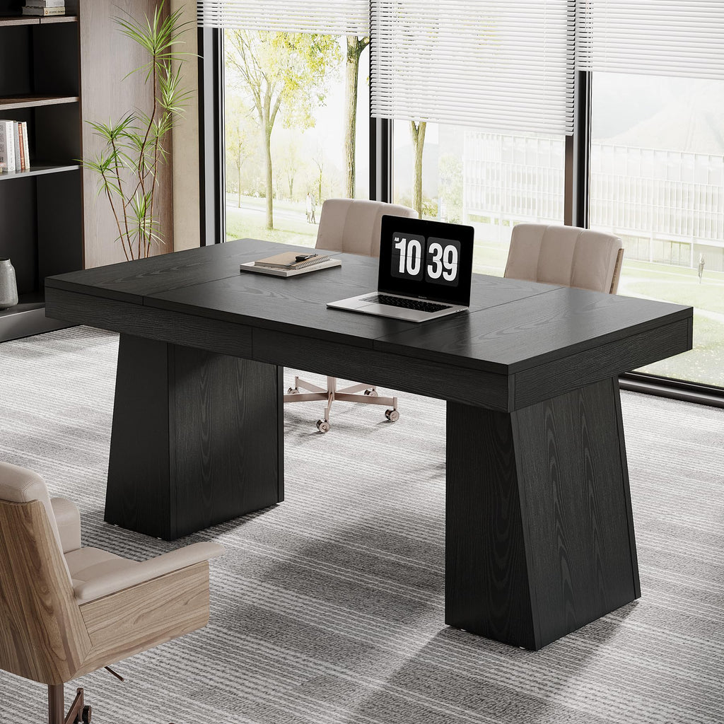 Tribesigns 55 Inches Executive Desk, Mid-Century Modern Home Office Desk, Wood Computer Table Business Workstation Small Conference Table, Light Brown